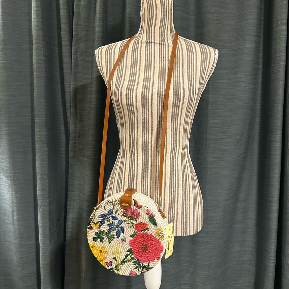 NWT Floral Embroidered Round Crossbody Bag